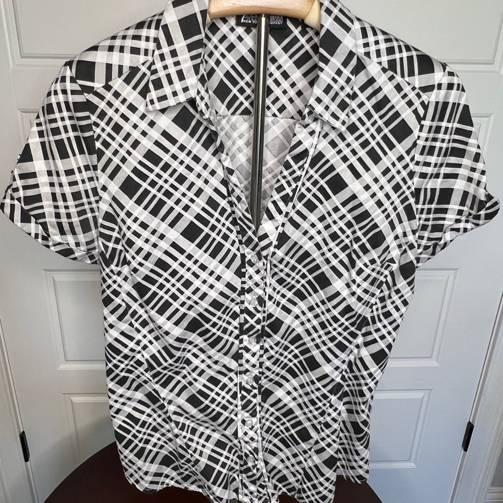 New York & Company Monochrome Checkered Blouse